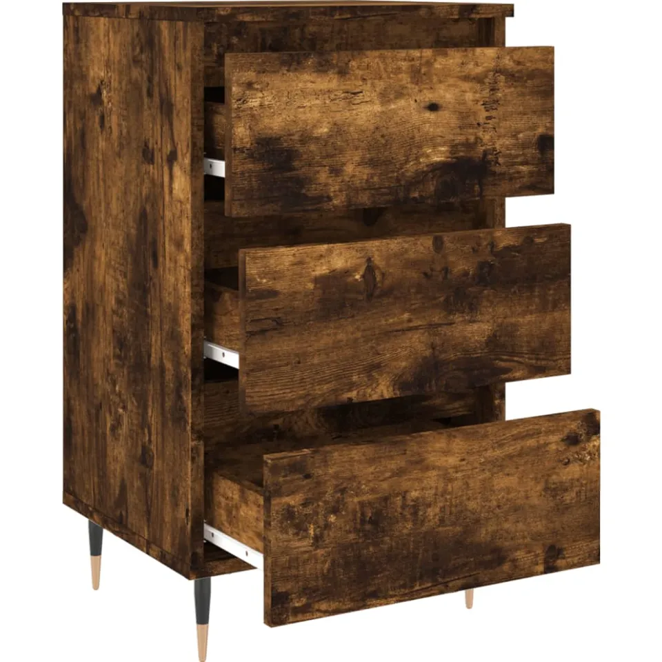 vidaXL Nachtkastjes 2 st 40x35x69 cm bewerkt hout gerookt eikenkleurig, foto 4