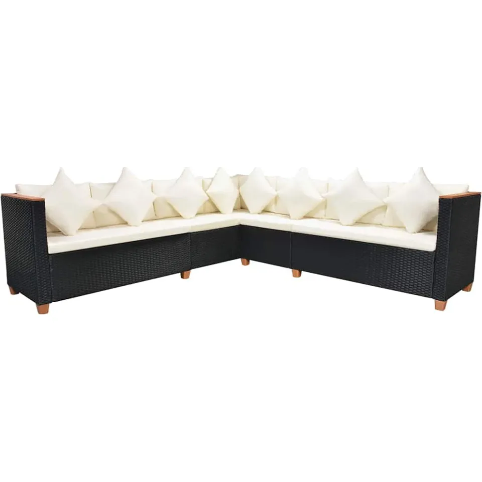 vidaXL 5-delige Loungeset met kussens poly rattan zwart, foto 4