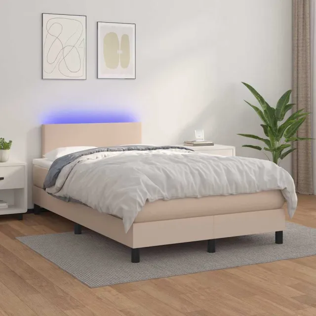vidaXL Boxspring met matras en LED kunstleer cappuccinokleur 120x200cm Bruin