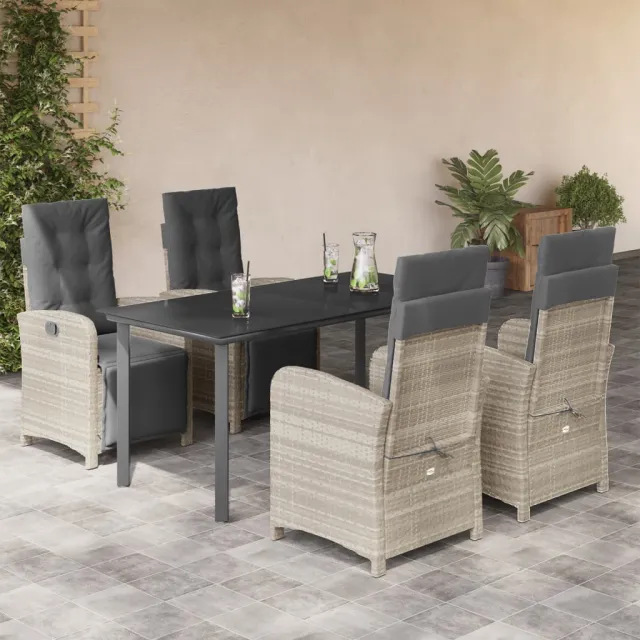 vidaXL 5-delige Tuinset met kussens poly rattan lichtgrijs grijs, foto 2