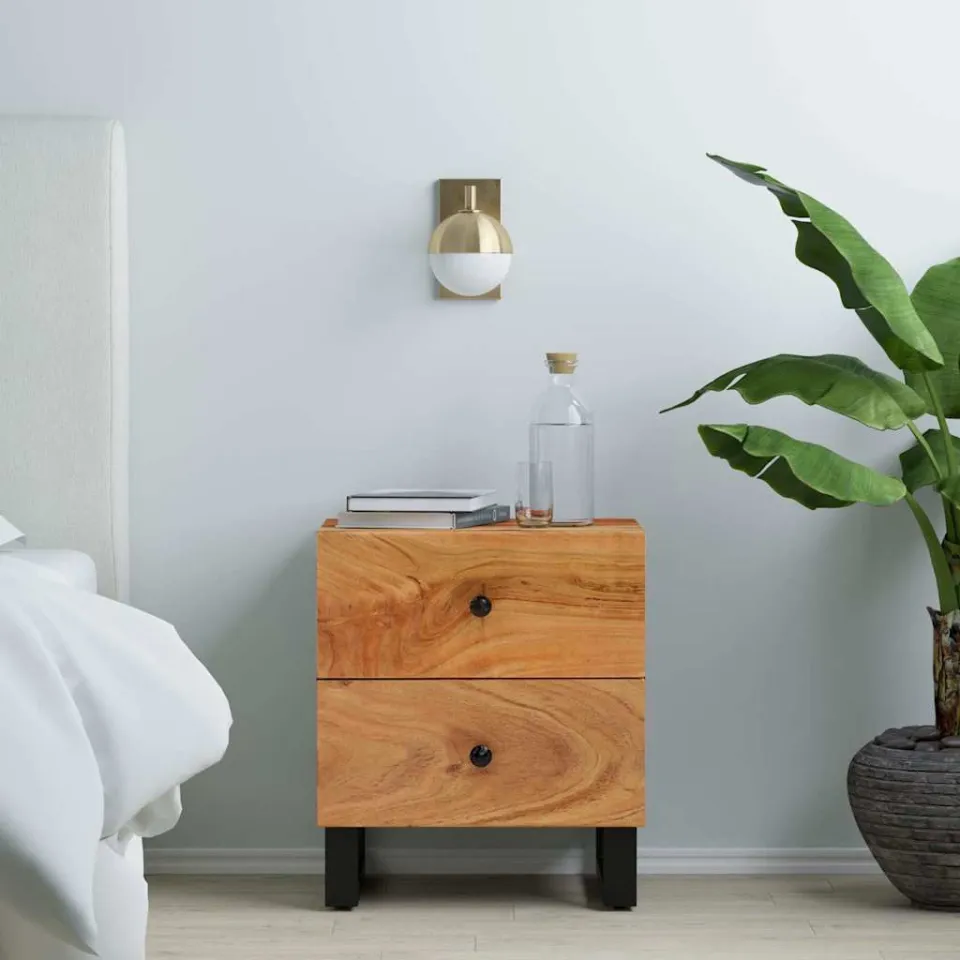 vidaXL Nachtkastjes 2 st 40x33x46 cm massief acaciahout zwart, foto 3