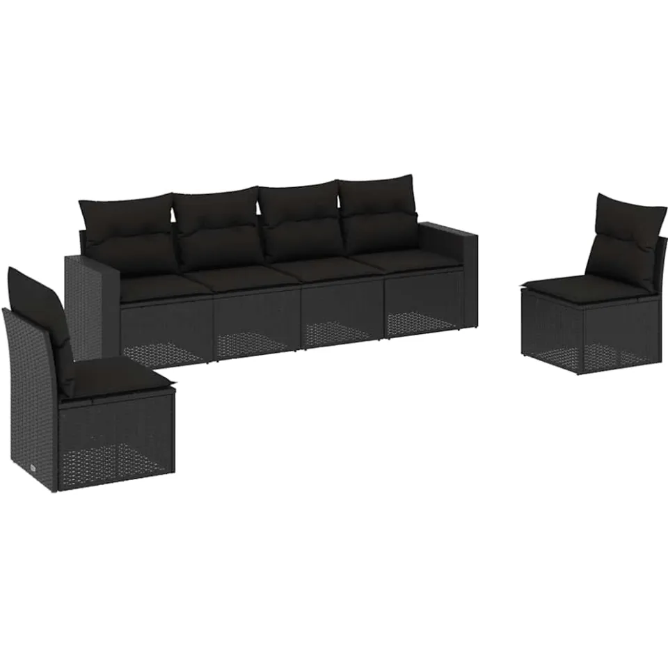 vidaXL 6-delige Loungeset met kussens poly rattan zwart, foto 3