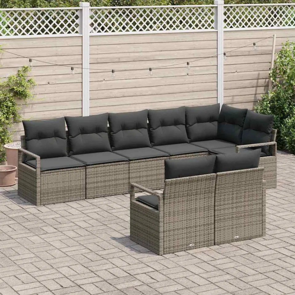 vidaXL Tuinbankenset 8 st Grijs poly rattan, foto 3