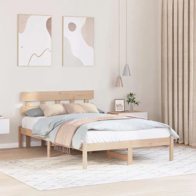 vidaXL Bedframe met hoofdeinde Bruin 140 x 190 cm Massief grenenhout