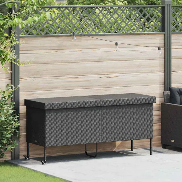 vidaXL Tuinbox met wielen 160x55x75 cm poly rattan zwart
