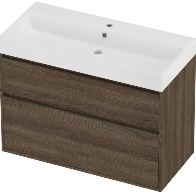 Proline Podium Badmeubelset Polystone Loft 1 Kraangat Greeploos 100x46x75 cm Mat White Vital Oak Eiken