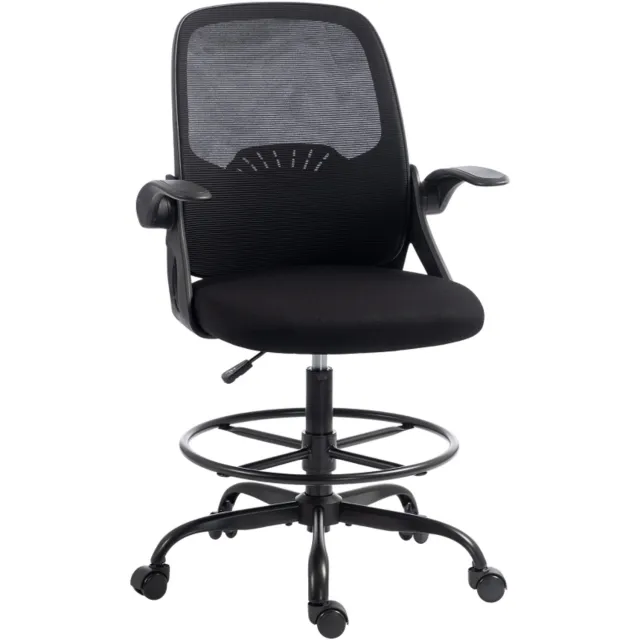 STILVORA Bureaustoel 57 tot 77 cm - Verstelbare Lendensteun en Opklapbare Armleuningen - Voor Kantoor en Atelier - Polyester - Zwart