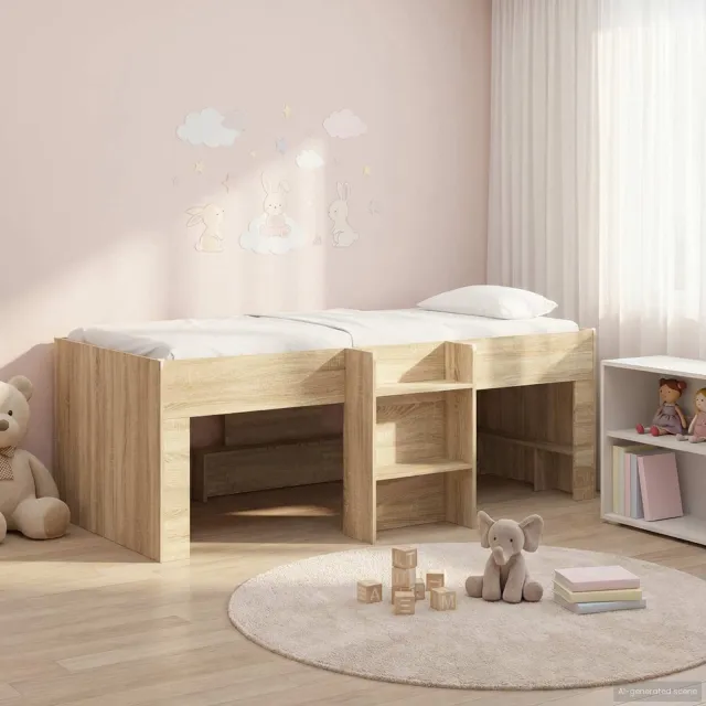 vidaXL Kinder Hoogslaper Sonoma Eiken 90 x 200 cm Bewerkt hout Bruin