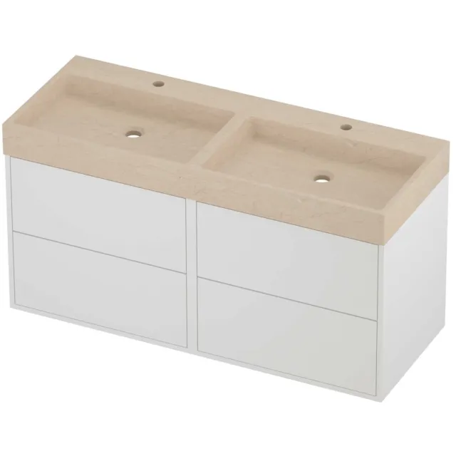 Proline Evoli Badmeubelset Hardsteen Loft Symmetrisch 120x46x62 cm Sand Stone Mat White Mat Wit