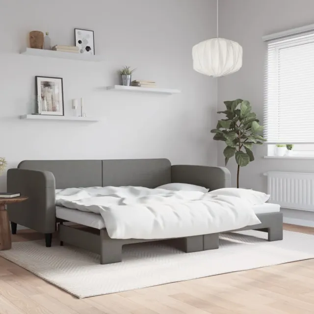 vidaXL Slaapbank met onderschuifbed 100x200 cm stof donkergrijs