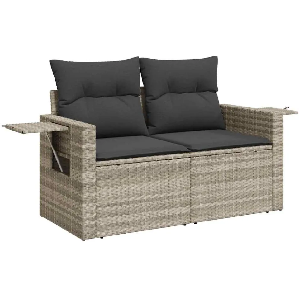 vidaXL 6-delige Loungeset met kussens poly rattan lichtgrijs
