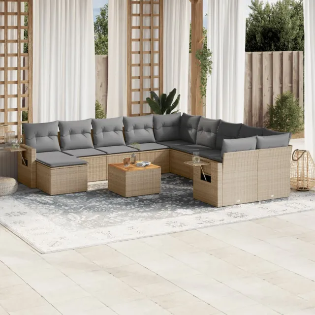 vidaXL 12-delige Loungeset met kussens poly rattan gemengd beige, foto 2