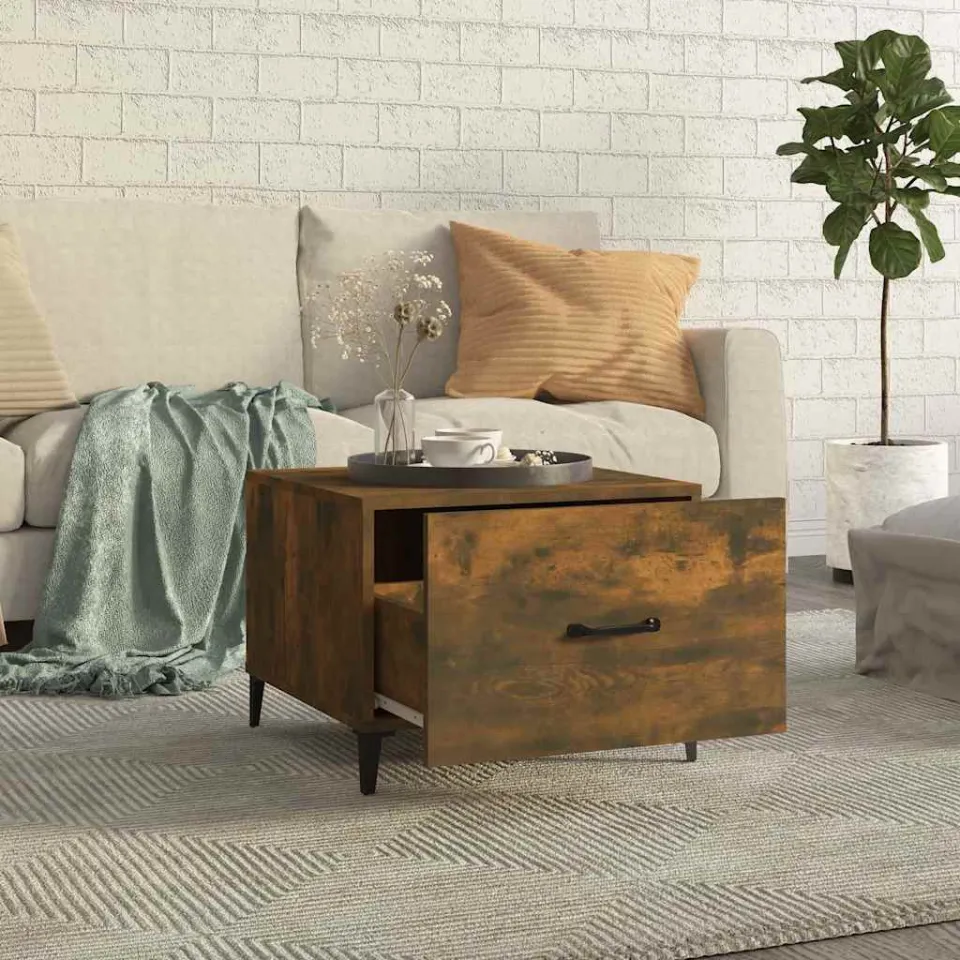 vidaXL Salontafels 2 st met metalen poten 50x50x40 cm gerookt eiken, foto 3
