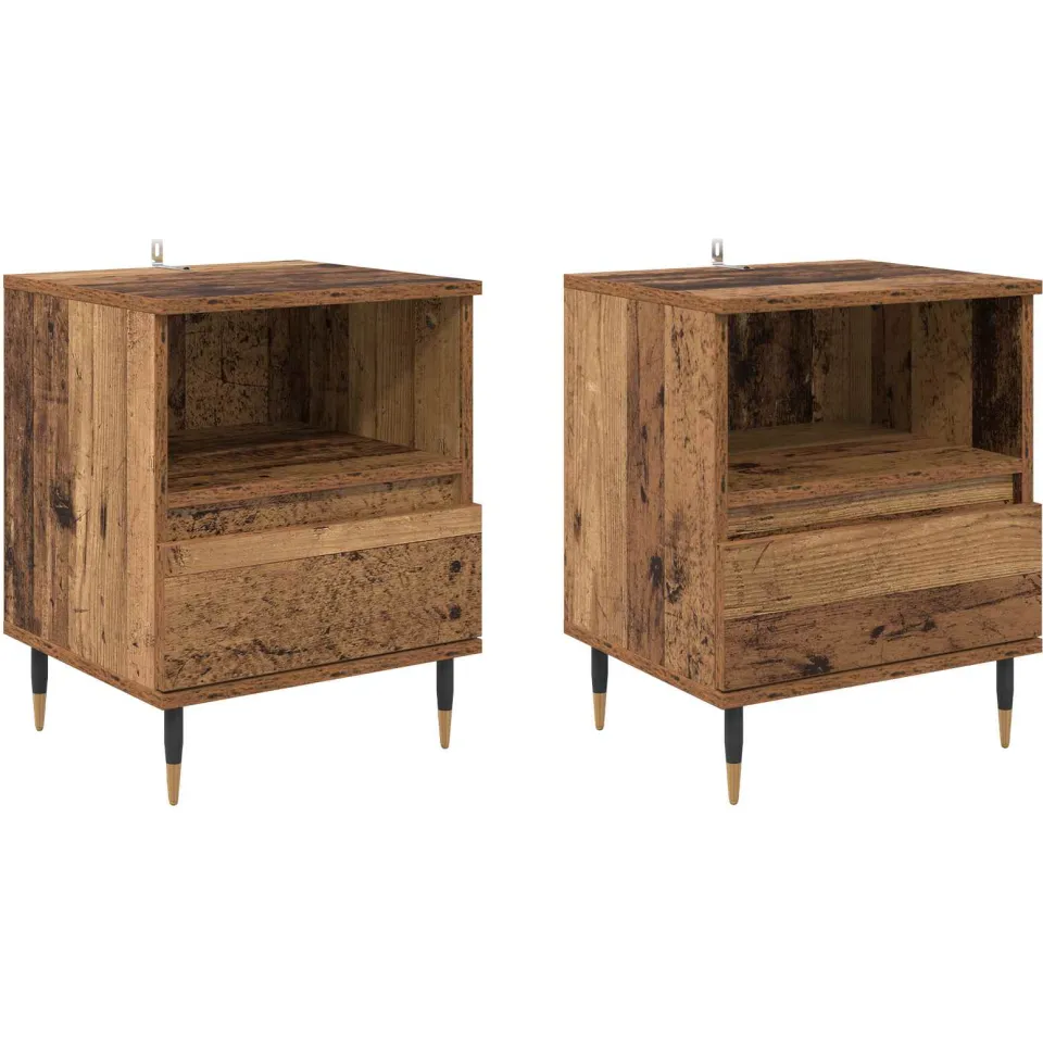 vidaXL Nachtkastje 2 st Oudhout 40 x 35 x 50 cm Bewerkt hout bruin, foto 3