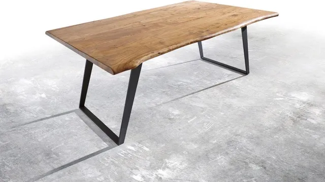 DELIFE Eettafel Edge acacia natuur 200x100 metaal schuin Live-Edge Bruin