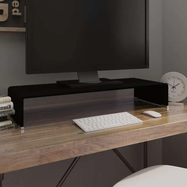 vidaXL Tv-meubel/monitorverhoger zwart 80x30x13 cm glas, foto 2