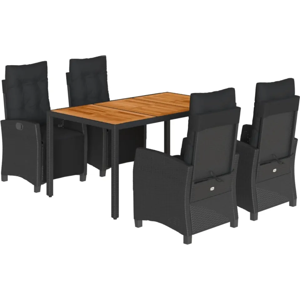 vidaXL 5-delige Tuinset met kussens poly rattan zwart, foto 3