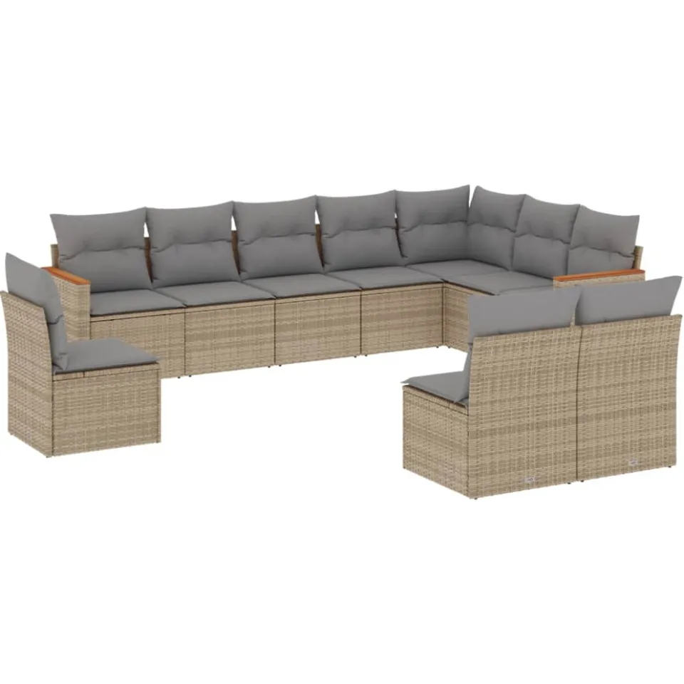 vidaXL 10-delige Loungeset met kussens poly rattan gemengd beige, foto 3