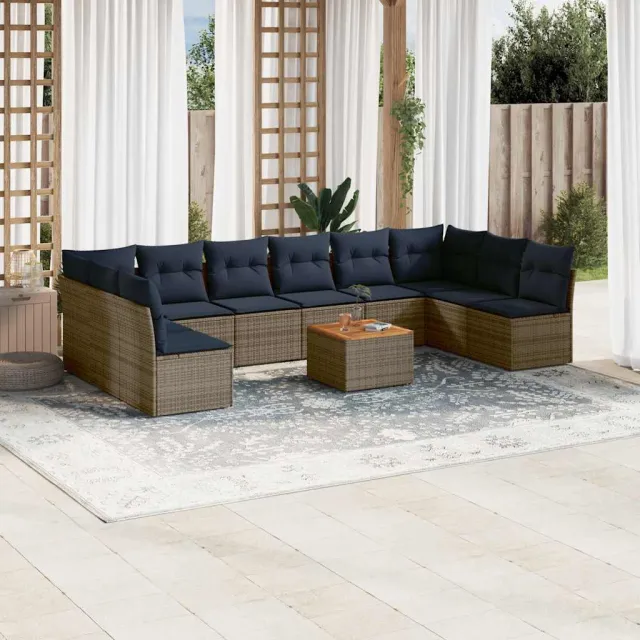 vidaXL 11-delige Loungeset met kussens poly rattan grijs, foto 2