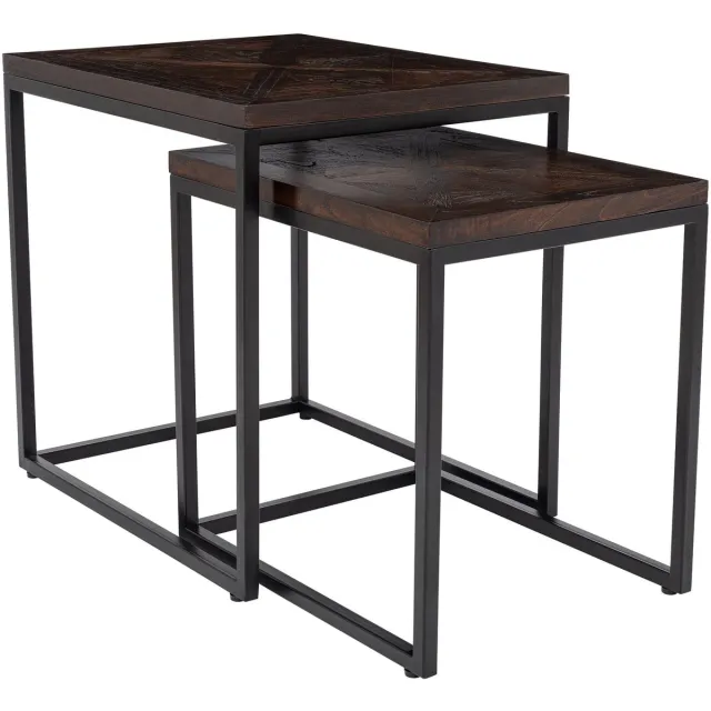 CLP Talero Bijzettafel Set van 2 - Nesttafels - Mindihout - Ruimtebesparend - Metalen frame - Moderne salontafels - bruin