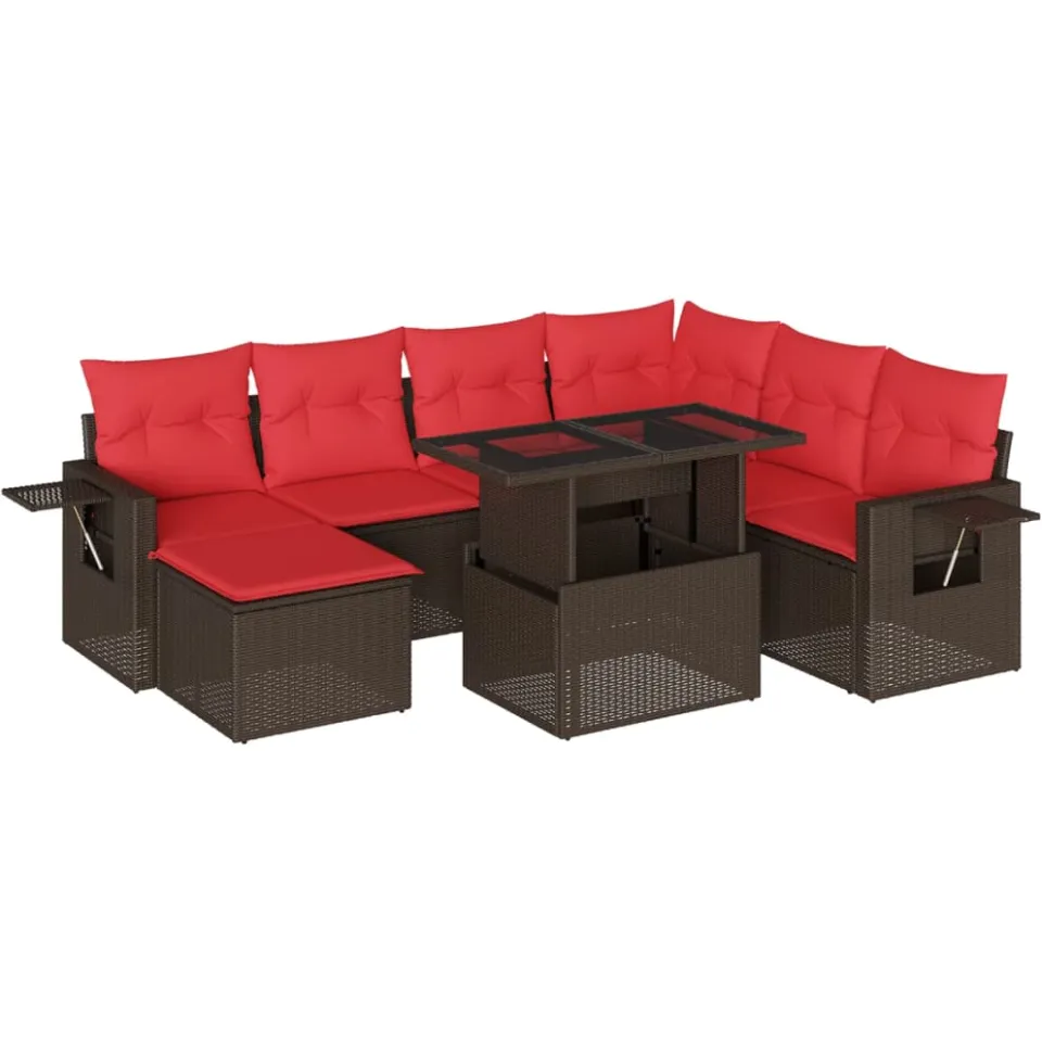 vidaXL 8-delige tuinbankset met kussens, bruin polyrotan, foto 3