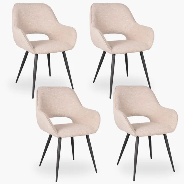 DOK 2 4x Eetkamerstoel Jenna - Beige Boucle - Set van 4 - Naturel - Met Armleuning