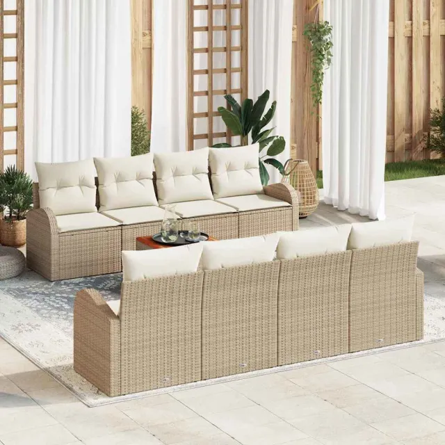 vidaXL Tuinbankenset 9 st Beige poly rattan, foto 2
