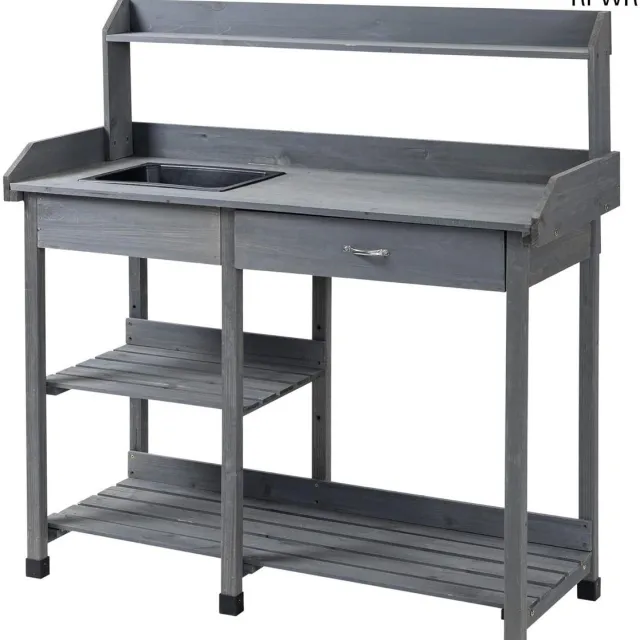 RFWR Multifunctionele Tuintafel met Lade en Planken voor Buitengebruik Grijs