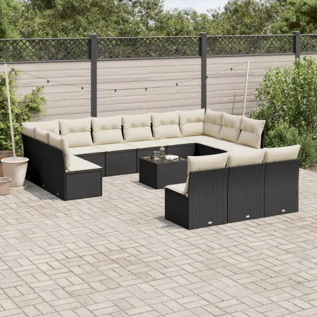vidaXL 14-delige Loungeset met kussens poly rattan zwart, foto 2