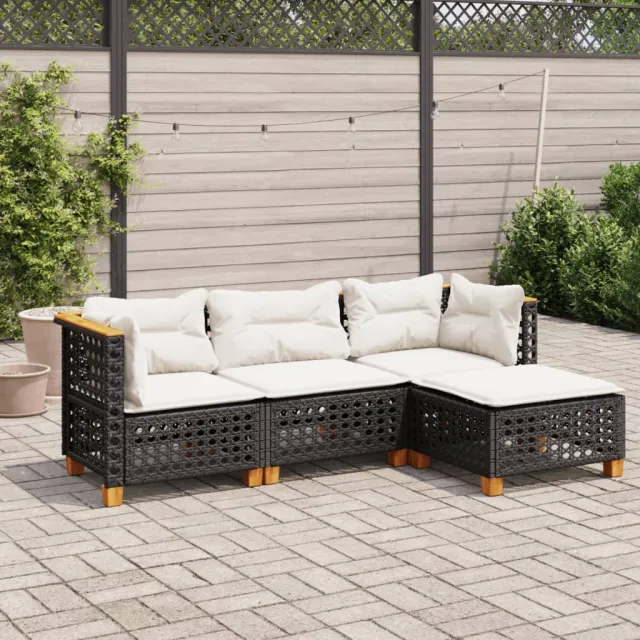 vidaXL 4-delige Loungeset met kussens poly rattan zwart, foto 2