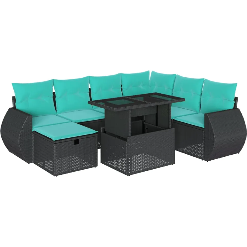 vidaXL 8-delige tuinbankset met kussens, zwart polyrotan, foto 3