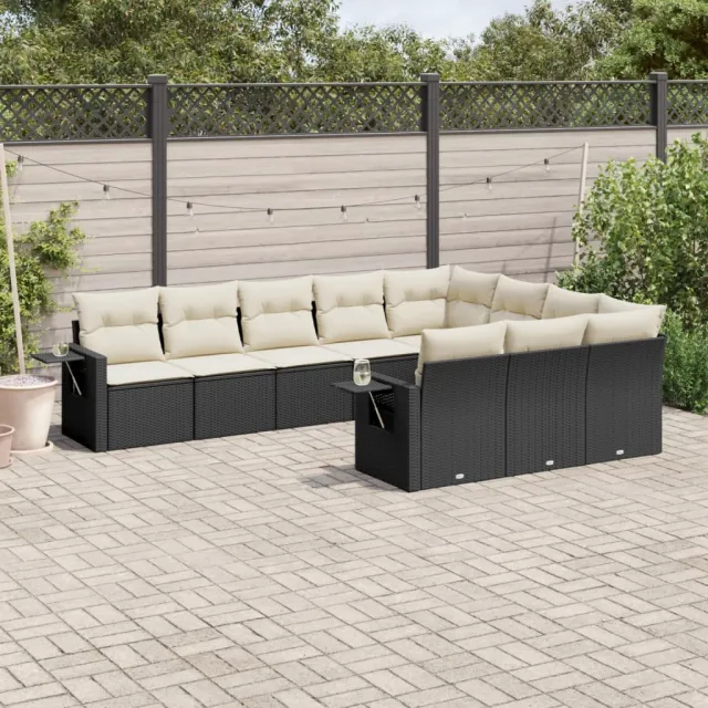 vidaXL 10-delige Loungeset met kussens poly rattan zwart, foto 2