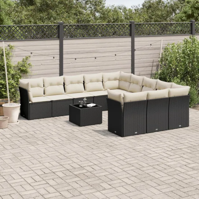 vidaXL 12-delige Loungeset met kussens poly rattan zwart, foto 2