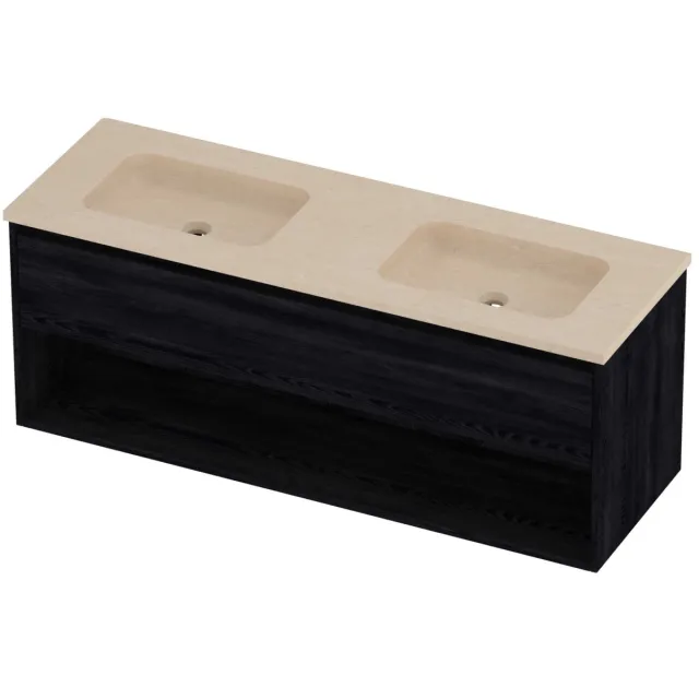 Proline Rollo Badmeubelset Hardsteen Elegant Met Schap 140x46x54 cm Sand Stone Black Oak Eiken