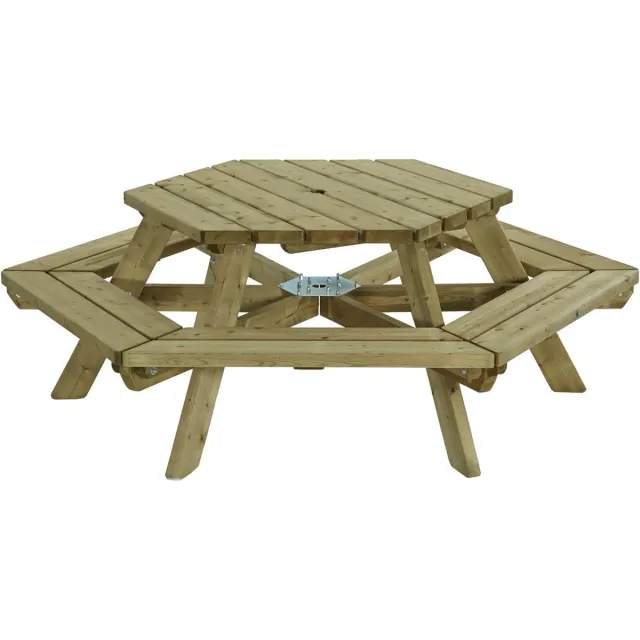 Talen Buitenmeubelen Talen picknicktafel zeshoek - 225 cm breed Groen