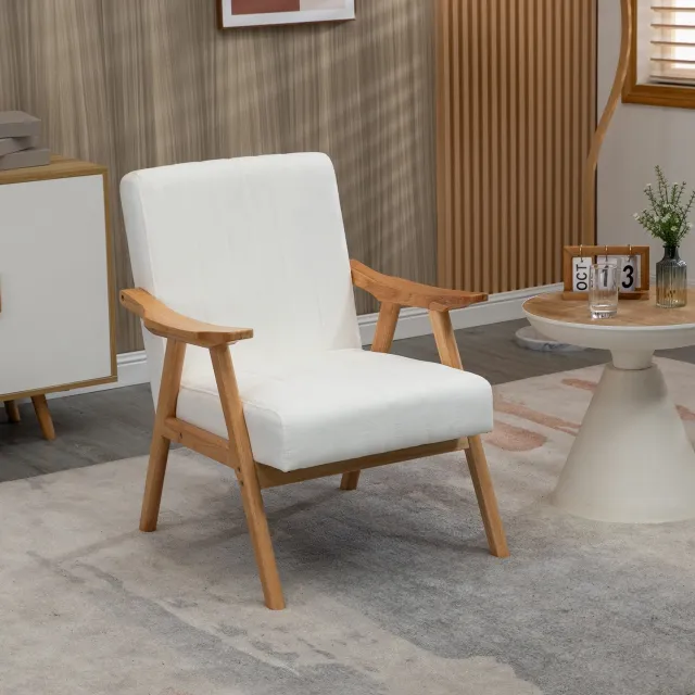 HAUSS SPOLE Fauteuil - Scandinavische Stijl met Armleuningen - Fluweelachtige Bekleding - Voor Woonkamer en Slaapkamer - Hout - Crèmewit Crème wit