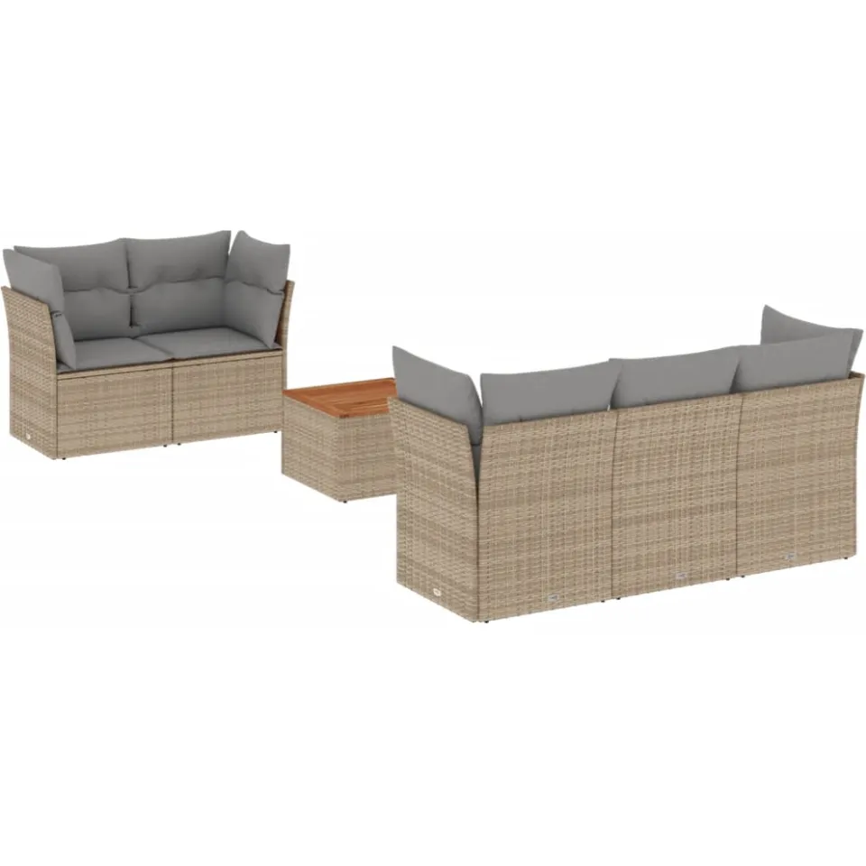 vidaXL 6-delige Loungeset met kussens poly rattan beige, foto 3