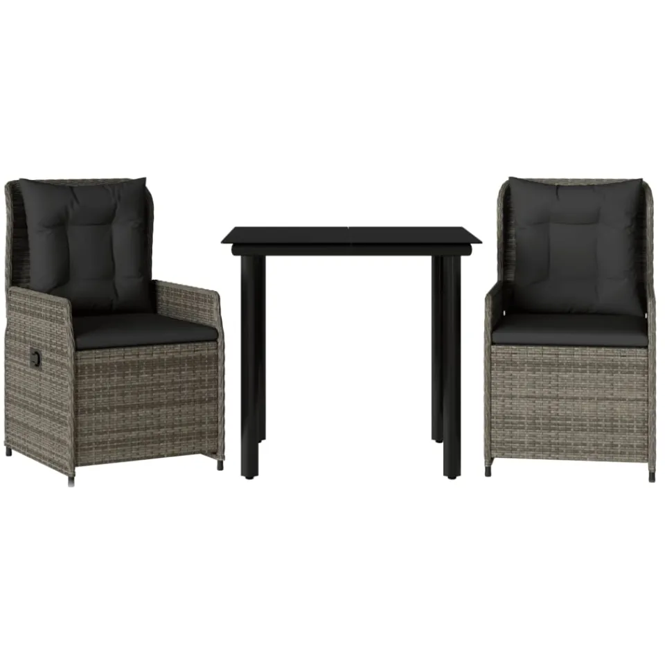 vidaXL 3-delige Tuinset met kussens poly rattan grijs, foto 3