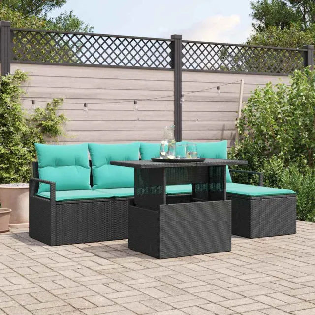 vidaXL Tuin Sofa Set 6 st Zwart en Blauw poly rattan, foto 2