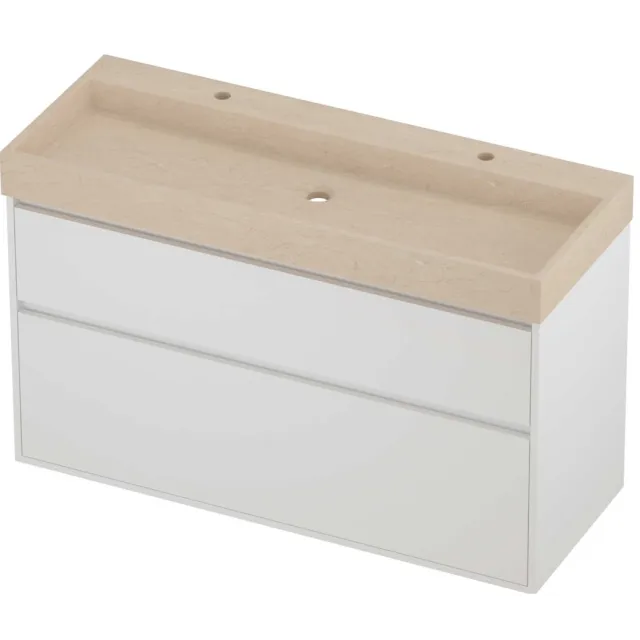 Proline Evoli Badmeubelset Hardsteen Loft 2 Kraangaten Greeploos 120x46x75 cm Sand Stone Mat White Mat Wit