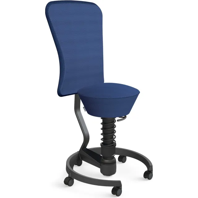 AERIS SWOPPER with backrest footring with castors (soft floor), black spring strut type: standard, black, spring black seat cover: mesh fabric Runner (Gabriel), blue backrest pole: black, backrest cover: mesh fabric Runner (Gabriel), blue groen - harde wielen