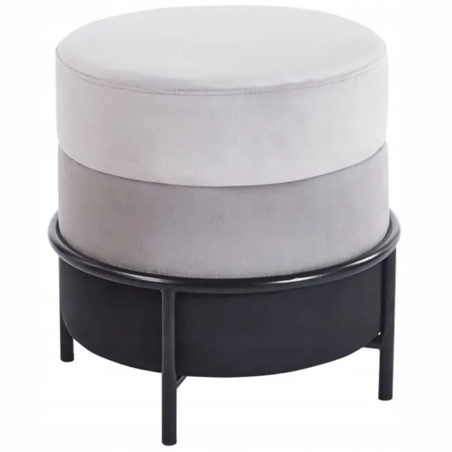 Furnitex Stabila Serie - Poef - Rond - Lichtgrijs en Grijs - Zwart Metalen Onderstel Lichtgrijs;Grijs;Zwart