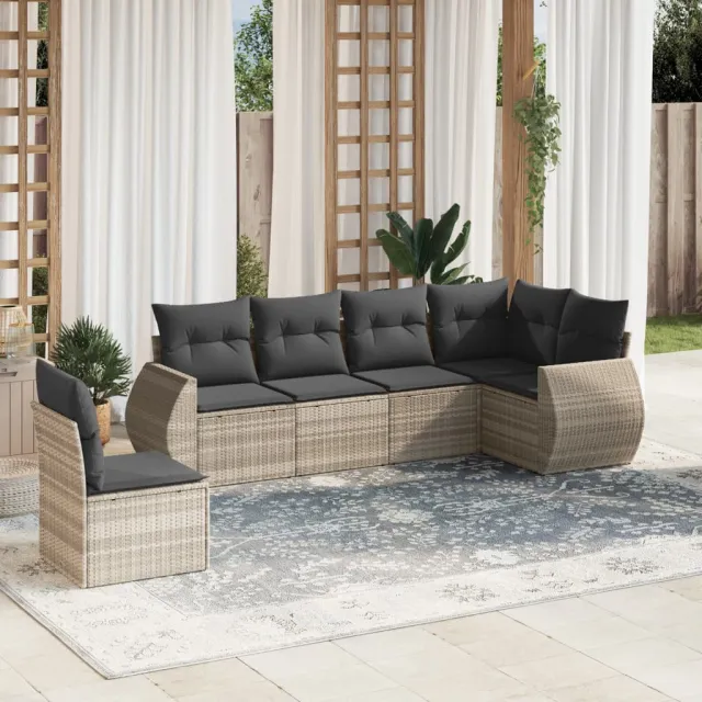 vidaXL 6-delige Loungeset met kussens poly rattan lichtgrijs grijs, foto 2