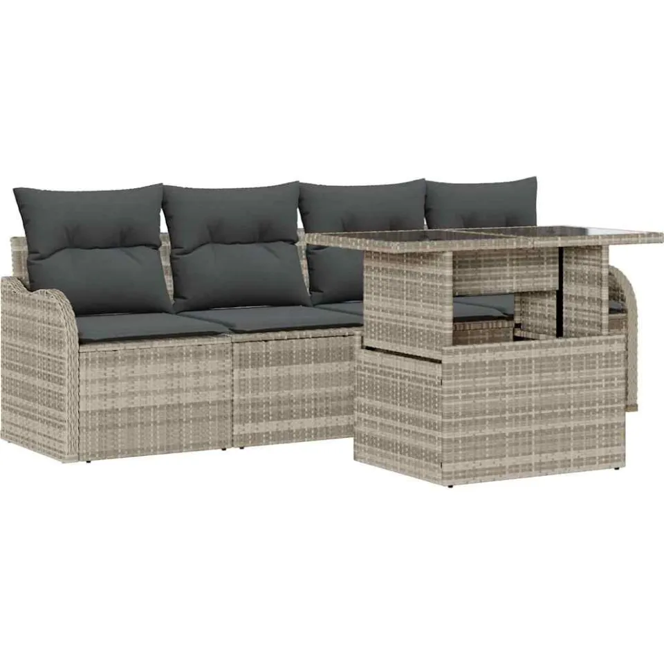 vidaXL Tuin Sofa Set 5 st Lichtgrijs Poly riet