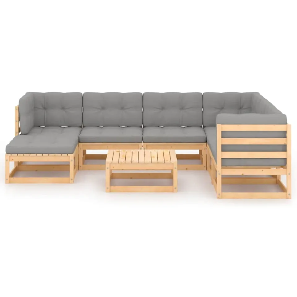 vidaXL 8-delige Loungeset met kussens massief grenenhout Grijs
