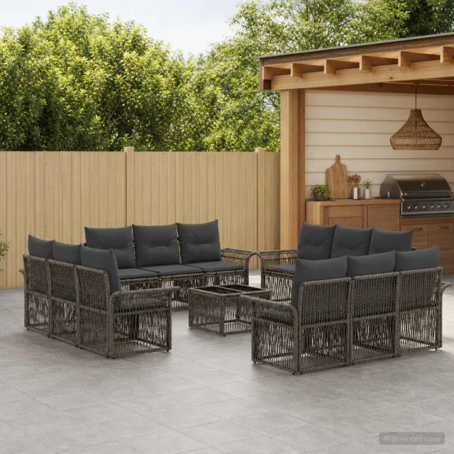 vidaXL Tuinbankenset 13 st Grijs poly rattan, foto 2