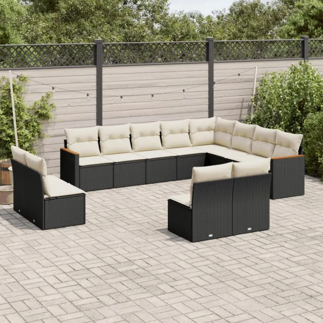 vidaXL 12-delige Loungeset met kussens poly rattan zwart, foto 2