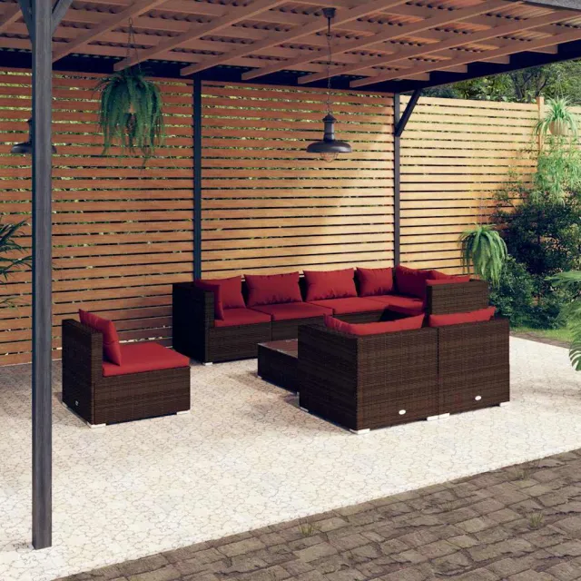 vidaXL 9-delige Loungeset met kussens poly rattan bruin, foto 2