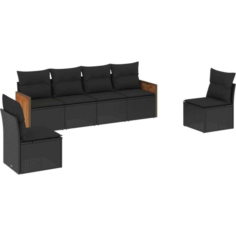 vidaXL 6-delige Loungeset met kussens poly rattan zwart, foto 3