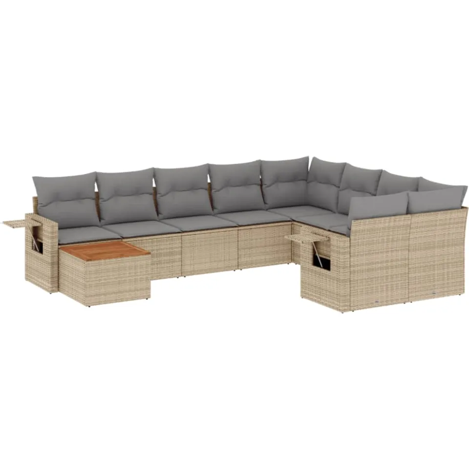 vidaXL 10-delige Loungeset met kussens poly rattan gemengd beige, foto 3